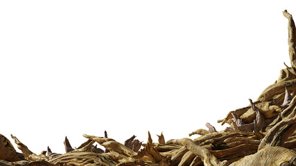 Wall Mural - driftwood, pile of aged branches isolated on white background