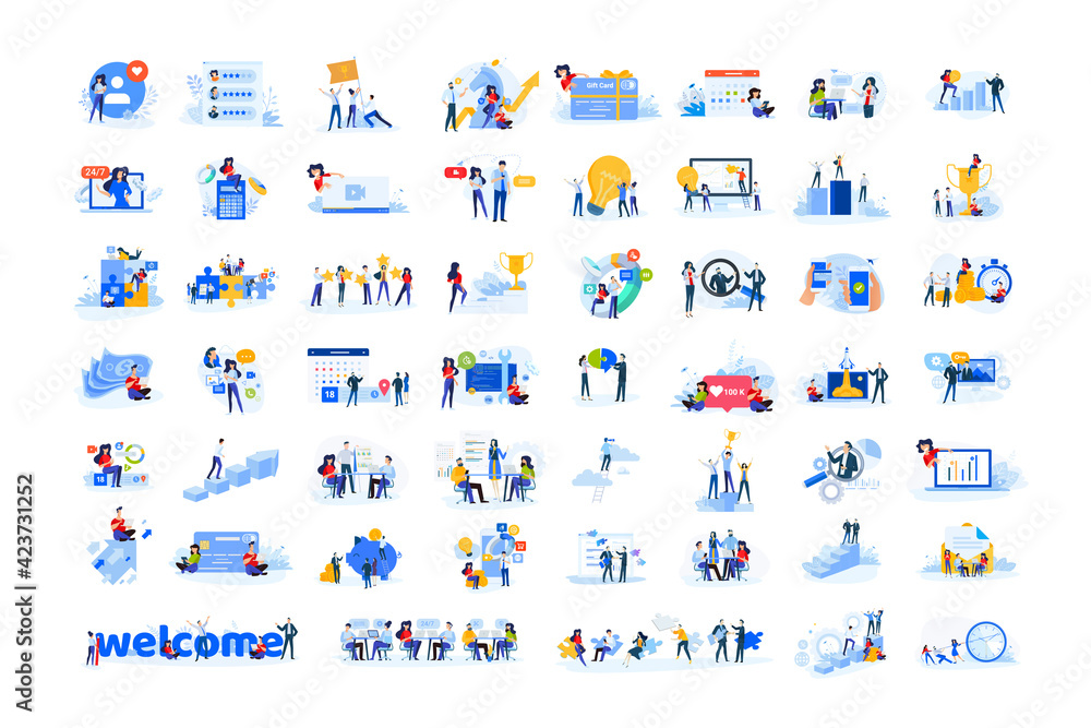 Set of modern flat design people icons. Vector illustration concepts of business, finance, marketing, technology, teamwork, management, e-commerce, web dewelopment and seo, business success and career - obrazy, fototapety, plakaty 