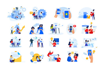 Wall Mural - Set of modern flat design people icons of start up, project development, business strategy and analytics, social media, Internet marketing, e-banking, programming, cloud data storage.