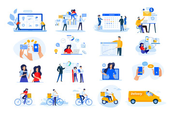 Wall Mural - set of modern flat design people icons. vector illustration concepts of delivery, ebanking, communic
