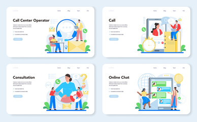 Sticker - call center or technical support web banner or landing page set.