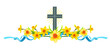 Spring holiday floral borders set with daffodils and cross.