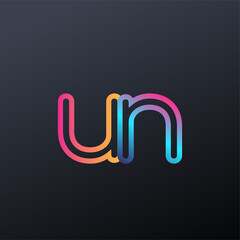 initial logo UN lowercase letter, colorful blue, orange and pink, linked outline rounded logo, modern and simple logo design.