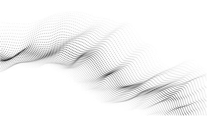 Fototapete - A wave of moving particles. Abstract 3d illustration on a white background.