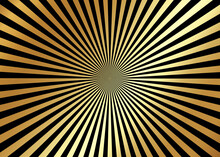 Optical Illusion. Deception. Abstract Futuristic Background From Black And Gold Stripes. Vector Illustration Radial Lines, Starburst, Sunburst, Circular Pattern Op Art Fractal Style Cover Template
