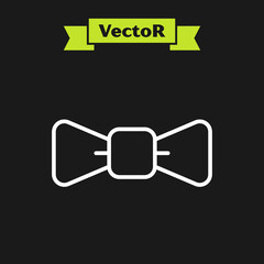 Sticker - White line Bow tie icon isolated on black background. Vector