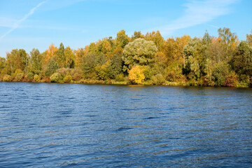 View of the water channel on an autumn sunny day