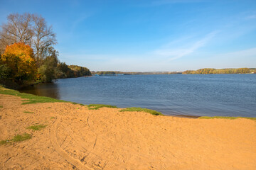 On an autumn sunny day on the banks of the Moscow Canal