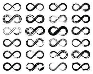 infinity symbol icons, unlimited infinity, endless line shape sign, loop symbols