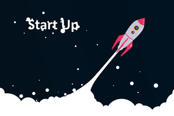 Wall Mural - business idea and start up concept with taking of rocket illustration on dark background