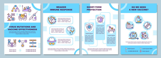 Virus mutations and vaccine effectiveness brochure template. Flyer, booklet, leaflet print, cover design with linear icons. Vector layouts for presentation, annual reports, advertisement pages