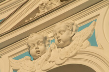 Fragments Of The Blue-and-white Exterior Of The Smolny Palace. Saint Petersburg, March 2021