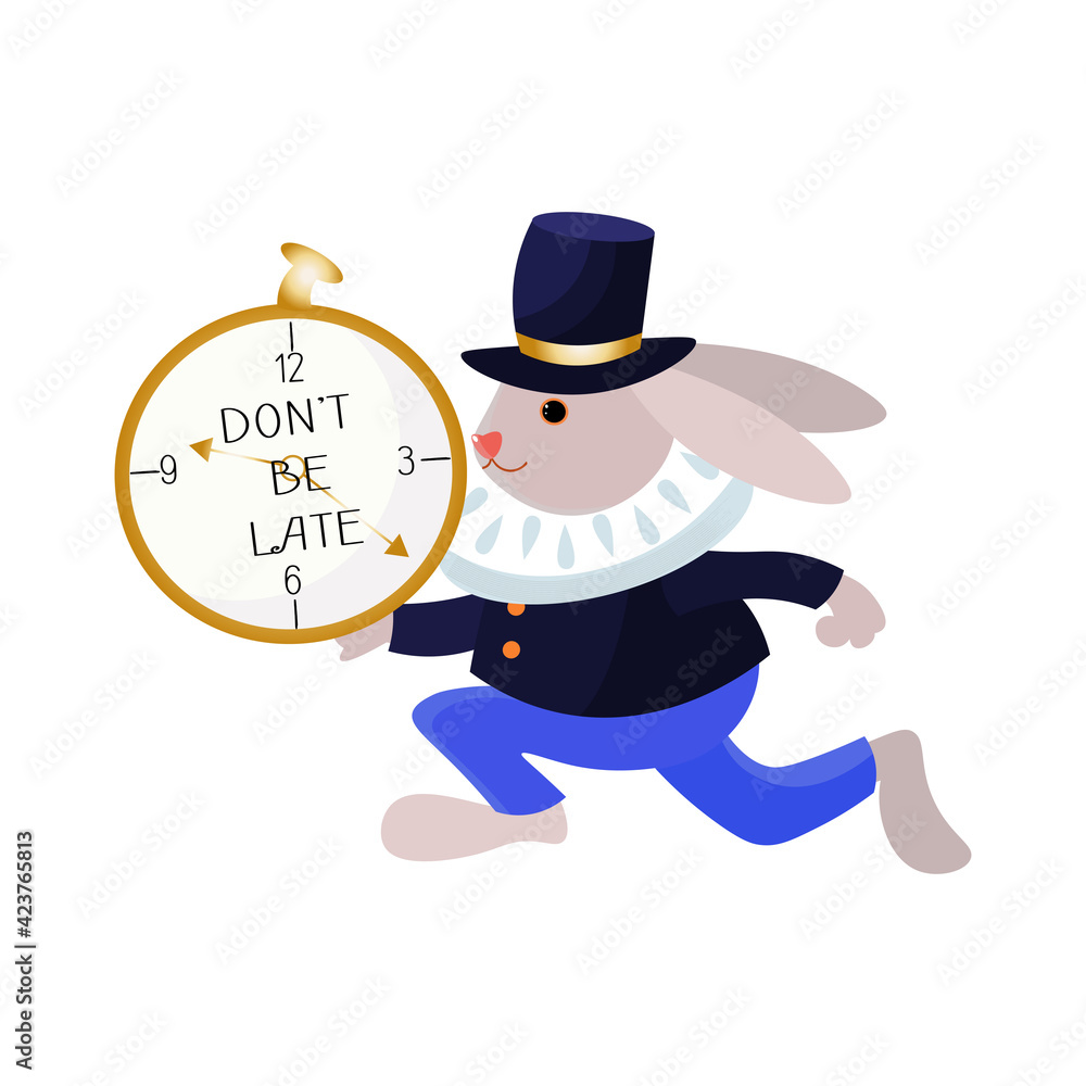 Rabbit from Alice in Wonderland running with clocks. Stock Vector ...