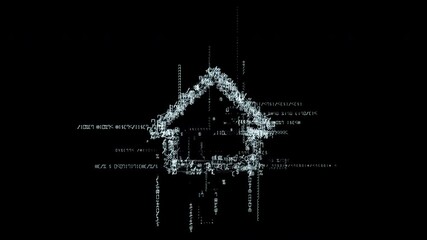 Wall Mural - digital electronic house consisting of graphics of numbers and symbols. seamless animation looping.