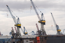 Mobile Harbour Container Cranes At The Port Of Hamburg