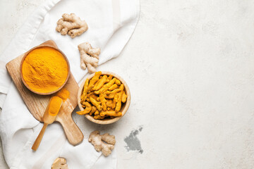 Wall Mural - Composition with turmeric powder on grunge background