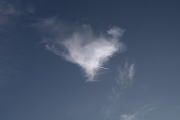 Wall Mural - blue sky with clouds,jet,fly,white,atmosphere, day,fluffy,outdoors, atmosphere, day,