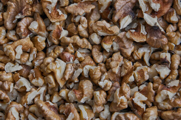 Clean walnuts background top view