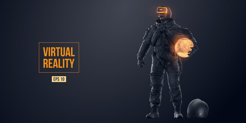 Wall Mural - vr headset with neon light, future technology concept banner. astronaut with virtual reality glasses