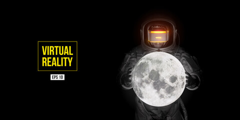 Wall Mural - vr headset with neon light, future technology concept banner. astronaut with virtual reality glasses
