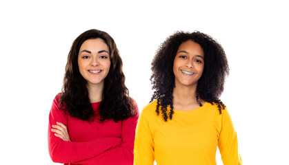 Sticker - Two beautiful young girs with colorful sweaters