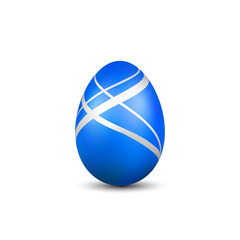 Wall Mural - Easter egg 3D icon. Blue egg isolated white background. Golden design template, decoration Happy Easter celebration. Holiday element. Shiny pattern. Traditional symbol spring. Vector illustration