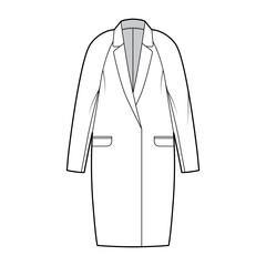Wall Mural - Cocoon jacket technical fashion illustration with notched lapel collar, oversized, long raglan sleeves, flap pockets, hide opening. Flat coat template front white color style. Women men top CAD mockup