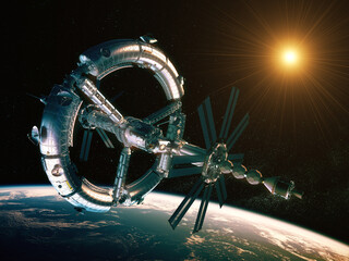 Wall Mural - new futuristic space station orbiting planet earth