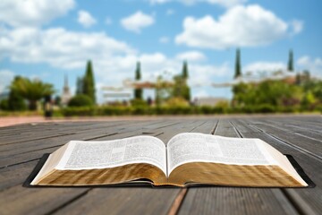 Wall Mural - open vintage christian bible on desk