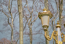 03.03.2021. Istanbul Turkey. Vintage And Retro Style Street Lamp And Painted With Golden Yellow In Gulhane Park Istanbul.