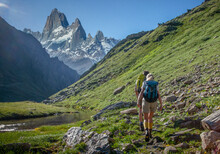Chile, Patagonia, Hikers Walking In Mountains
