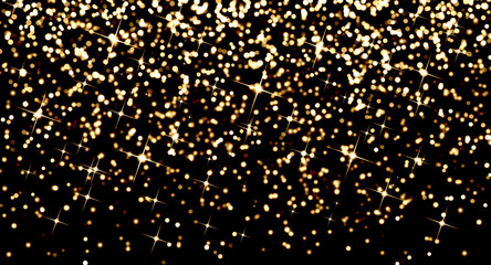 Wall Mural - glowing gold bokeh background on black