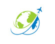 Flight airplane on the globe logo
