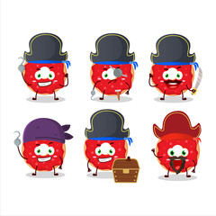 Sticker - Cartoon character of raspberry donut with various pirates emoticons