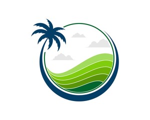 Sticker - Circle palm tree with farm field inside