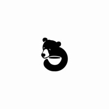 Bear And Coffee Icon Logo In Negative Space Vector Illustration