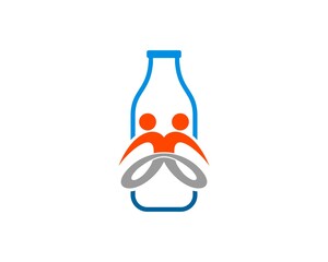 Sticker - Outline milk bottle with healthy people inside