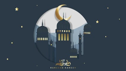 Wall Mural - 2D paperart animated Ramadan night