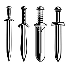 Canvas Print - Set of illustrations of knight swords. Design element for logo, label, sign, emblem, poster. Vector illustration