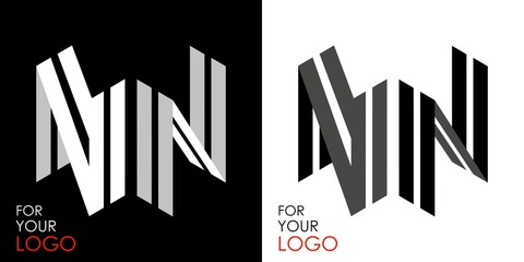 Wall Mural - Isometric letter N in two perspectives. From stripes, lines. Template for creating logos, emblems, monograms. Black and white options. 3D art symbol. Vector illustration. Other letters in my portfolio