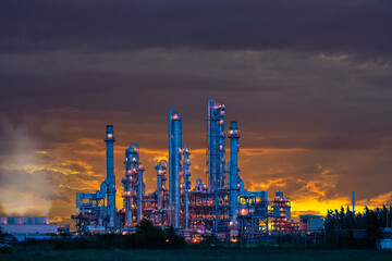 Power plant gas or oil for industry at twilight, Power plant with sunlight