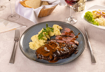 Canvas Print - Pork steak with mashed potato