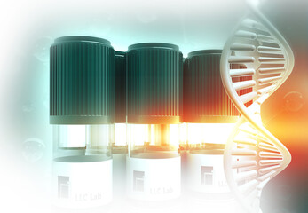 lab test tube with DNA strand. 3d illustration..