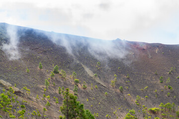 View of the crater of the San Antonio volcano on the Canary Island of La Palma