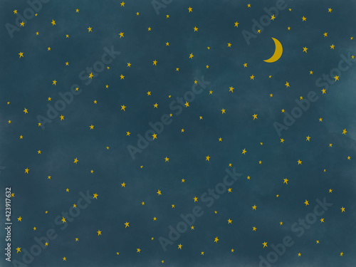 夜空に浮かぶ満天の星と三日月の手描き水彩背景イラスト Stock イラスト Adobe Stock 夜空に浮かぶ満天の星と三日月の手描き水彩背景イラスト Stock イラスト Adobe Stock