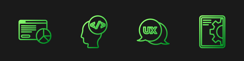 Set line UI or UX design, Website statistic, Front end development and . Gradient color icons. Vector