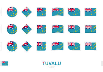 Wall Mural - Tuvalu flag set, simple flags of Tuvalu with three different effects.