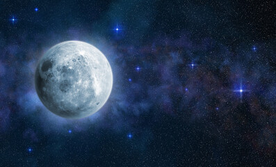 Canvas Print - bright full moon in blue starry sky. 3d illustration. elements of this image furnished by nasa...