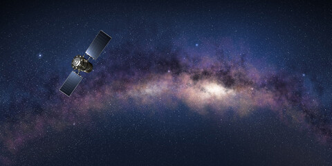 research satellite in the outer space with te milky way in background. 3d illustration