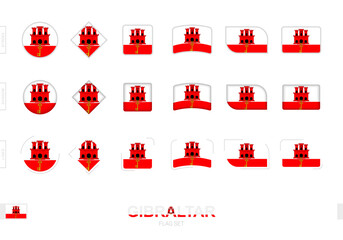 Sticker - Gibraltar flag set, simple flags of Gibraltar with three different effects.